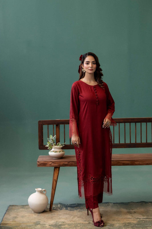 Abr E Zareen- Red Embroidered 2 Pc