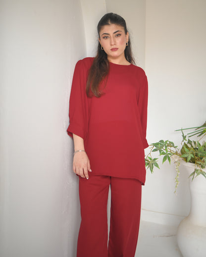 Zauk- 2PC Rose Georgette Solid