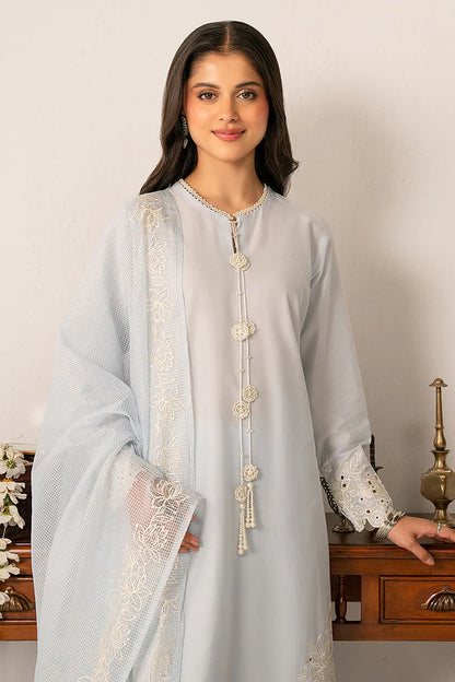 Cross Stitch -3PC Blue Lawn Embroidered Pret