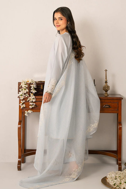 Cross Stitch -3PC Blue Lawn Embroidered Pret